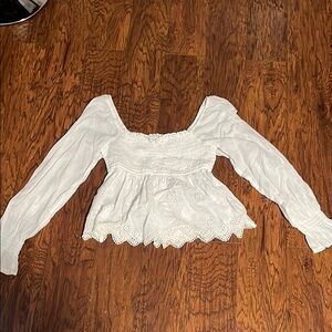 American Eagle Outfitters White Puff Sleeve Smocked Blouse